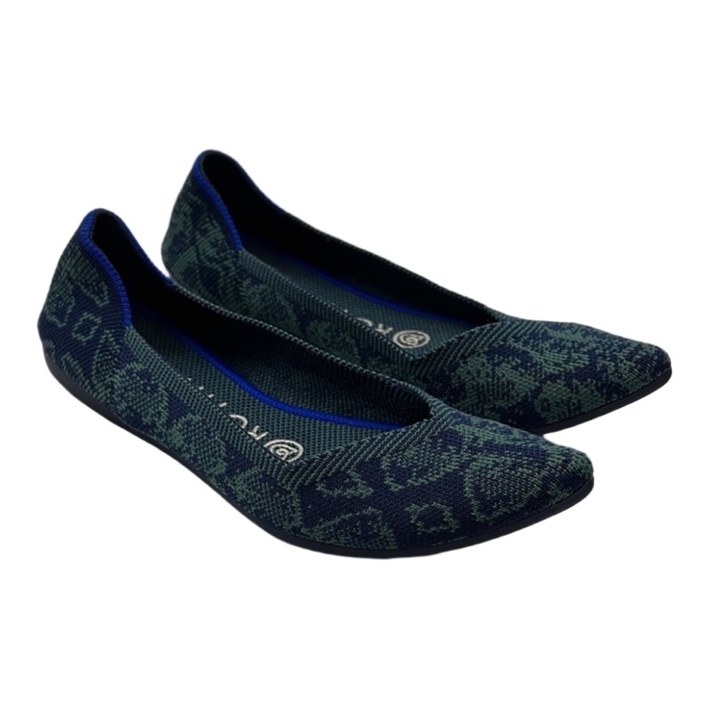 RARE RETIRED Rothy's Sz 6 The Point Blue Emerald Green Snakeskin Print Ballet